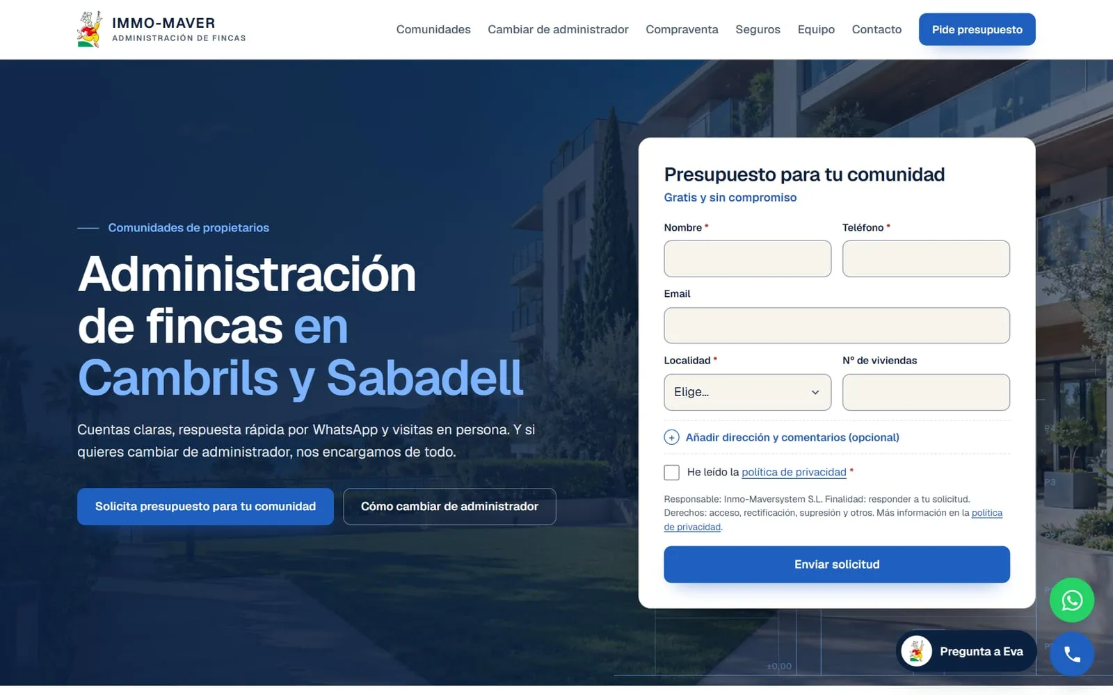 Página de inicio de la web de IMMO-MAVER