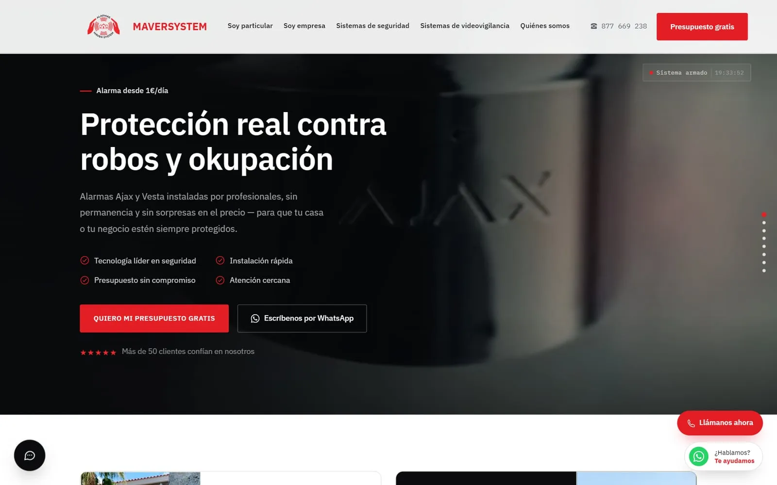 Página de inicio de la web de Maversystem
